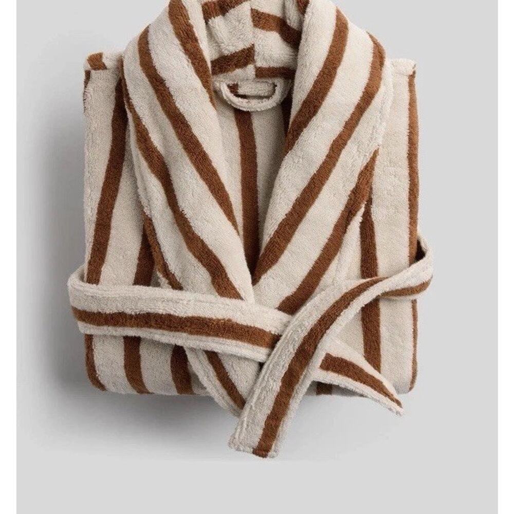 Parachute Terry Stripe Robe Bone And Tobacco 100% Cotton Size S NEW $149